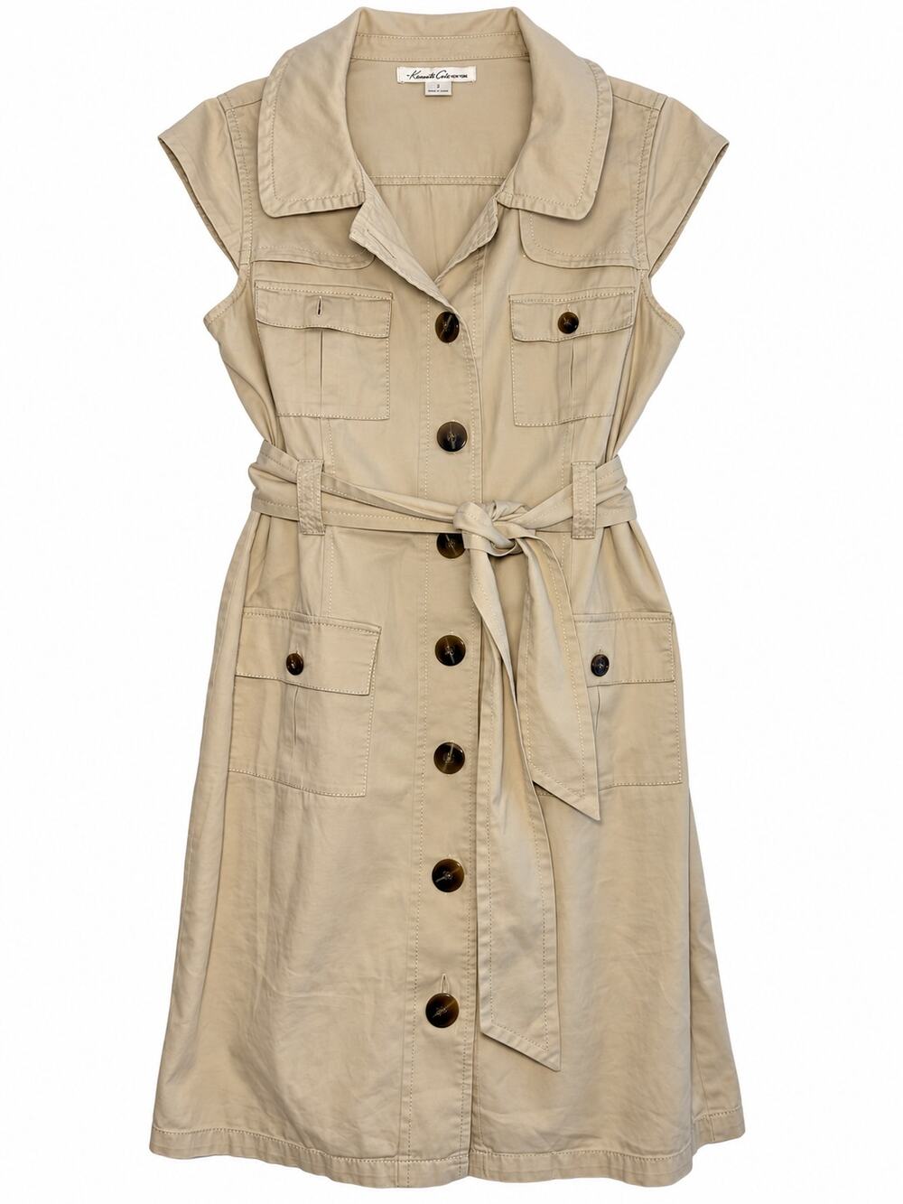 Kenneth Cole New York Beige Belted Safari Shirt Dress Women’s Size 2